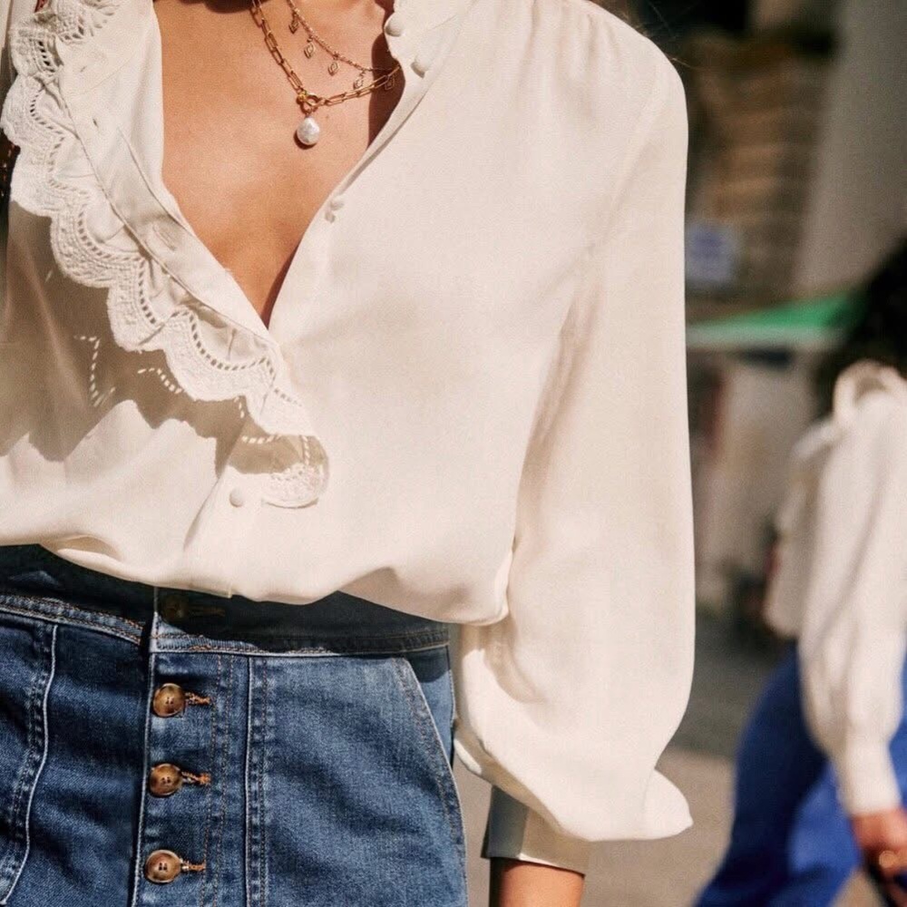 Sezane White Chlo 100% Silk Blouse - Picture 5 of 6